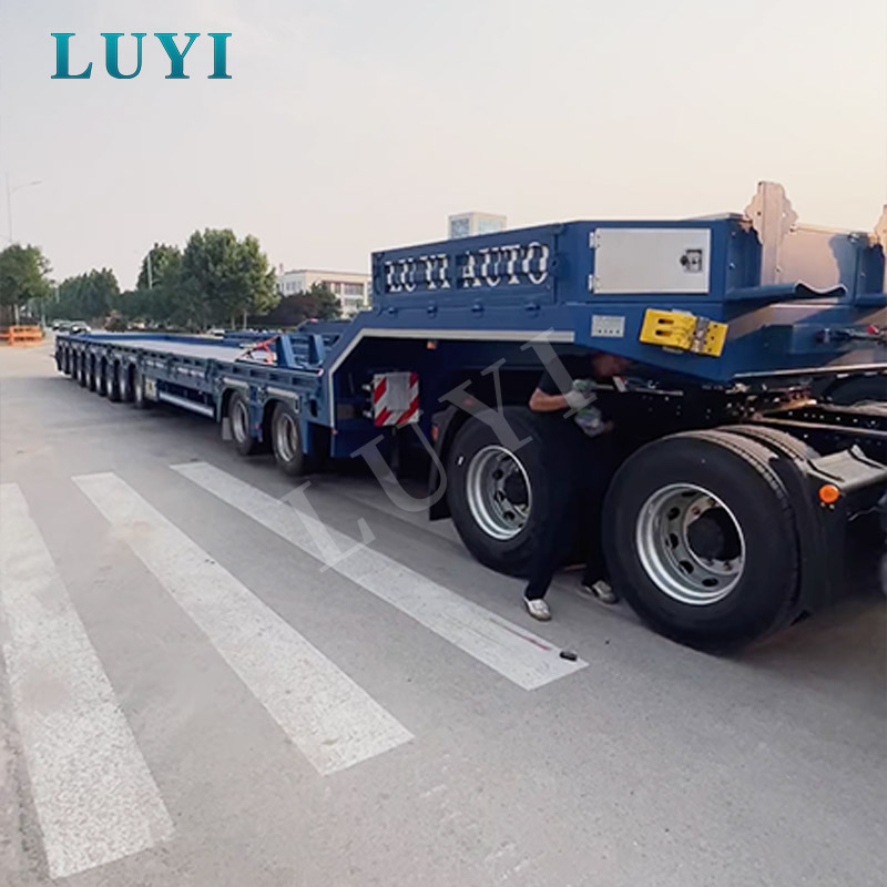 Semirreboque rebaixado extensível de 10 eixos e 100 toneladas para transporte de máquinas de grandes dimensões