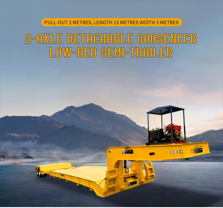 Reboque Lowboy de pescoço de ganso destacável hidráulico de 2 eixos e 120 toneladas