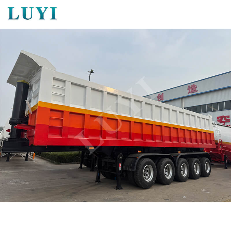 Semirreboque basculante traseiro de cinco eixos Luyi exportado para Gana, equipamento pesado profissional reconhecido