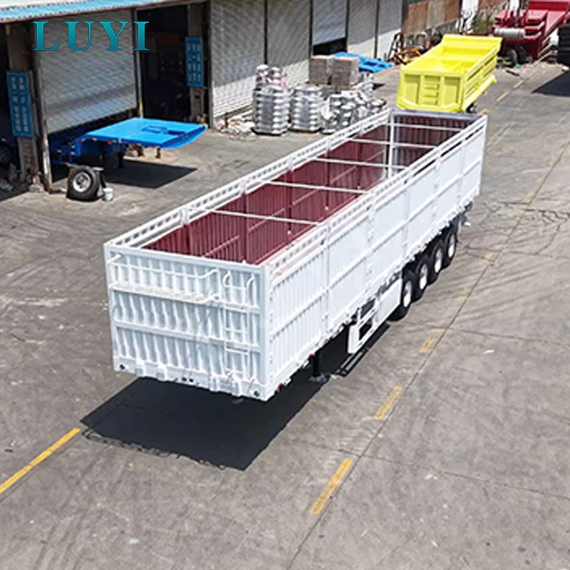 Semi-reboque de cerca alta de 4 eixos e 80 toneladas para transporte de carga a granel e contêineres