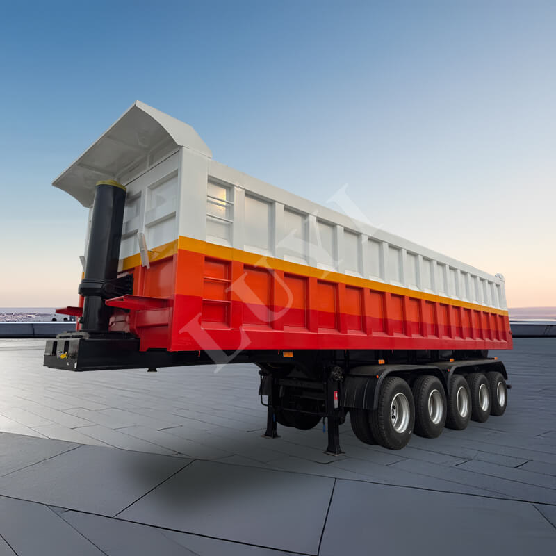 Reboque basculante traseiro resistente de 5 eixos e 120 toneladas, reboque de caminhão com descarga automática em aço carbono