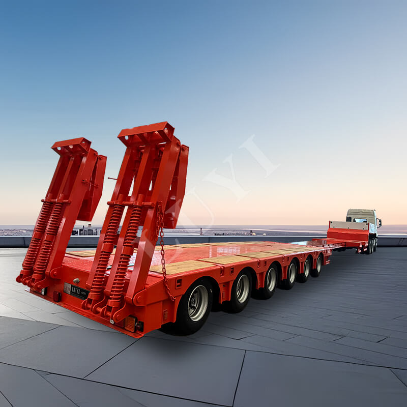 Reboque de 6 eixos, 80 toneladas, 100 toneladas, pescoço de ganso de 120 toneladas, reboque retrátil de cama baixa Reboque de 6 eixos, 80 toneladas, 100 toneladas, pescoço de ganso de 120 toneladas, reboque retrátil de cama baixa