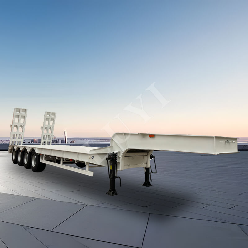 Reboque de plataforma baixa de 4 eixos para serviço pesado com escada mecânica para transporte de máquinas pesadas