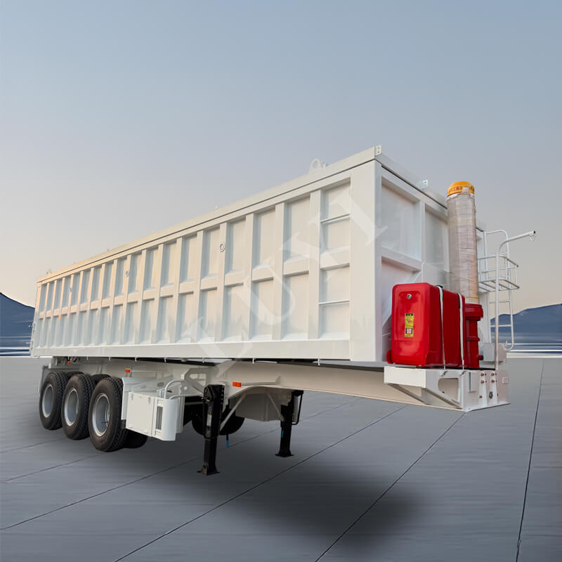 Reboque retangular de três eixos em forma de u de 60 toneladas traseiras basculante semi