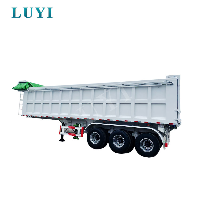 Semirreboque basculante traseiro de 3 eixos branco